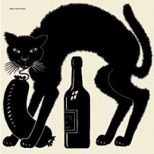 Scheibenbild Reuel mit Wurst und Flasche