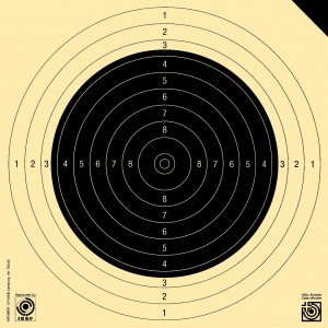 Gewehrscheibe 50 m, 10er SSV mit schwarzer Ecke (Probescheibe)