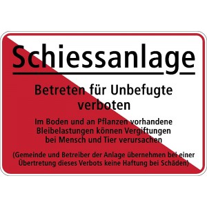 Warntafel "Schiessanlage-Bleibelastungen" deutsch