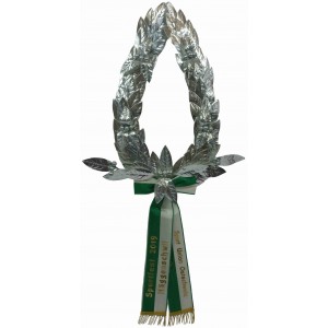 Sektionskranz Lorbeer ganz silber, mit Busch und Rosetten