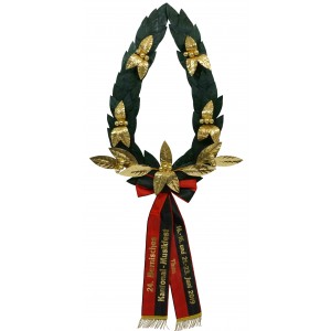 Sektionskranz Lorbeer mit 42 Goldeinlagen, mit Busch und Rosetten