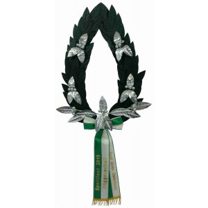 Sektionskranz Lorbeer mit 42 Silbereinlagen, mit Busch und Rosetten