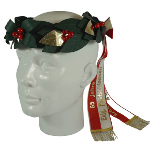 Kopfkranz grün in Lorbeer, seitlicher Kranz, 8 Goldeinlagen