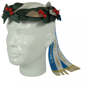 Kopfkranz grün in Lorbeer, seitlicher Kranz, 8 Silbereinlagen