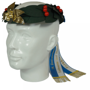 Kopfkranz grün in Lorbeer, Stern vorne, 7 Goldeinlagen