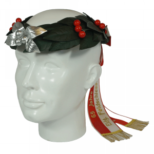 Kopfkranz grün in Lorbeer, Stern vorne, 7 Silbereinlagen