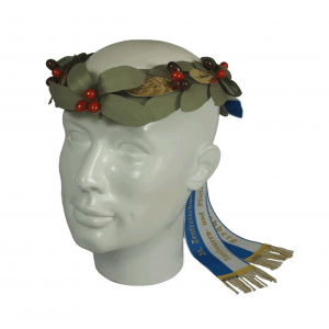 Kopfkranz grün in Olive, seitlicher Kranz, 8 Goldeinlagen