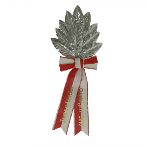 Zweig, 10 Blatt, in Lorbeer, ganz silber, 5 Beeren