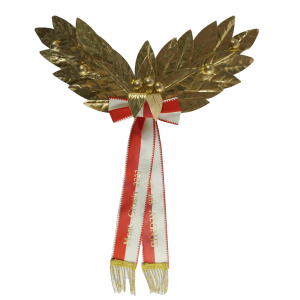 Kranzform als Doppelzweig, 26 Blatt, in Lorbeer, ganz gold, 7 Beeren