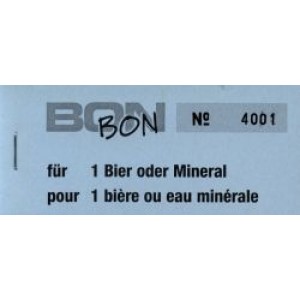 Block Verpflegungsbon --br-- "1 Bier oder Mineral"