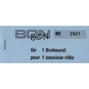 Block Verpflegungsbon --br-- "1 Bratwurst"