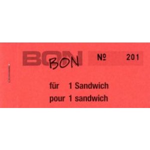 Block Verpflegungsbon --br-- "1 Sandwich"