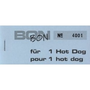 Block Verpflegungsbon --br-- "1 Hot-Dog"