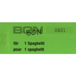 Block Verpflegungsbon --br-- "1 Spaghetti"