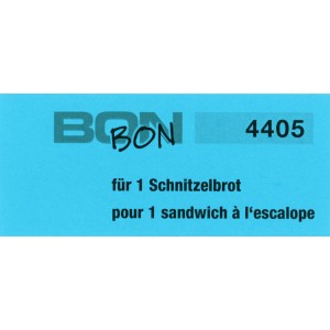 Block Verpflegungsbon --br-- "1 Schnitzelbrot"