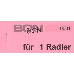 Block Verpflegungsbon --br-- "1 Radler"