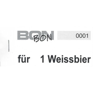 Block Verpflegungsbon --br-- "1 Weissbier"