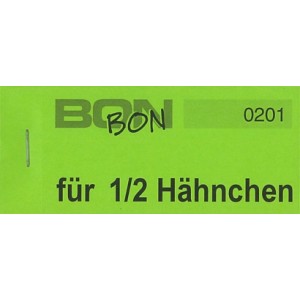 Block Verpflegungsbon --br-- "1/2 Hähnchen"