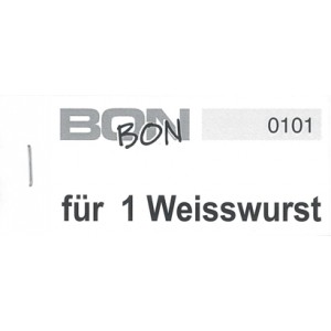 Block Verpflegungsbon --br-- "1 Weisswurst"