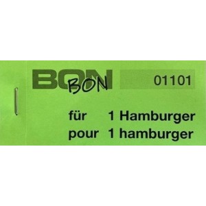 Block Verpflegungsbon --br-- "1 Hamburger"