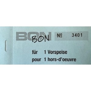 Block Verpflegungsbon --br-- "1 Vorspeise"